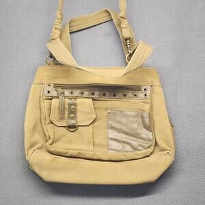 Tan Canvas Studded Crossbody Bag Boho Utility Purse